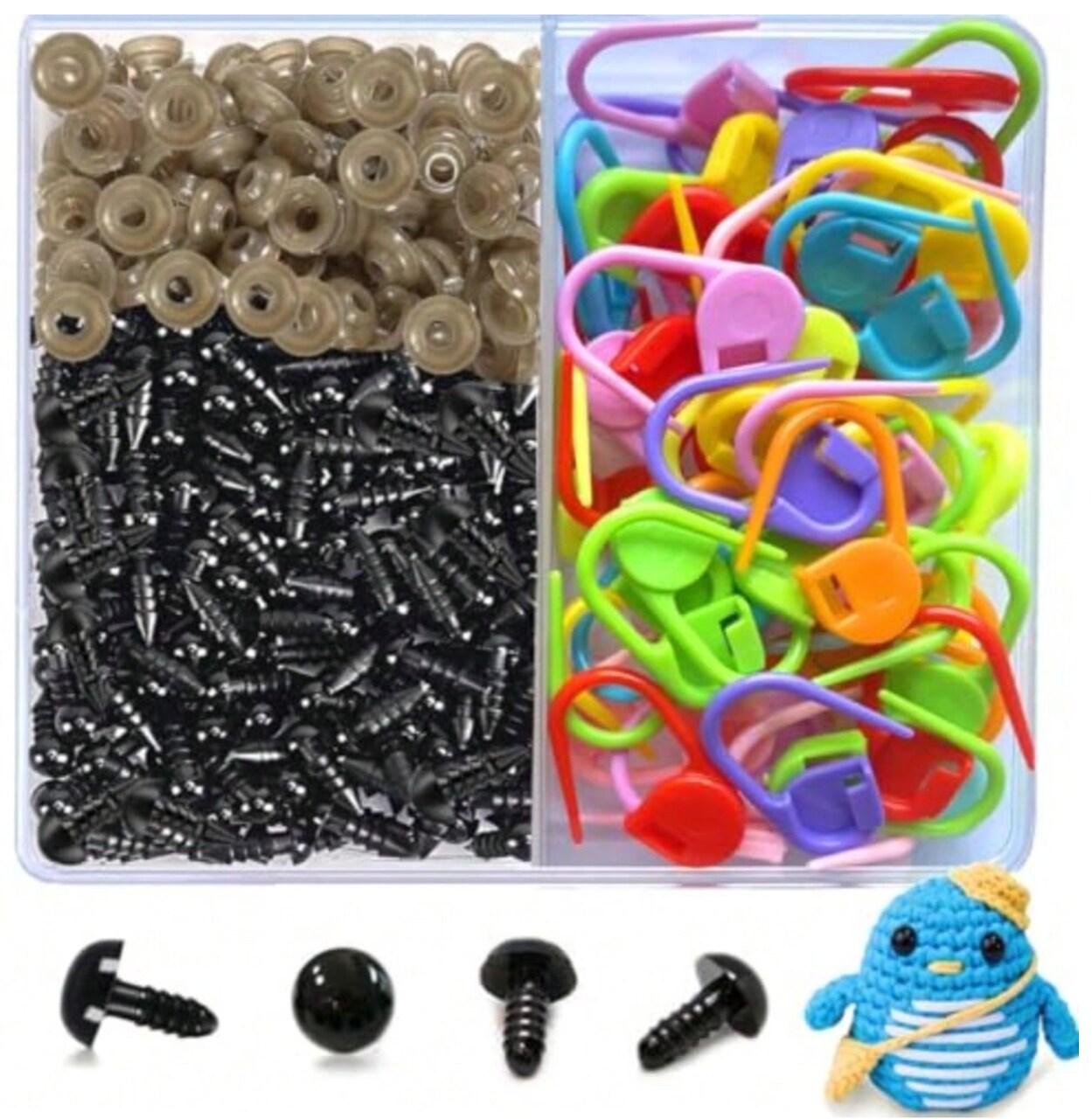 8mm Black Plastic Safety Eyes with Washers – 10+ Pairs for Stuffed Animals, Crochet Amigurumi, Teddy Bears & Doll Making – Non-Toxic Craft Supplies